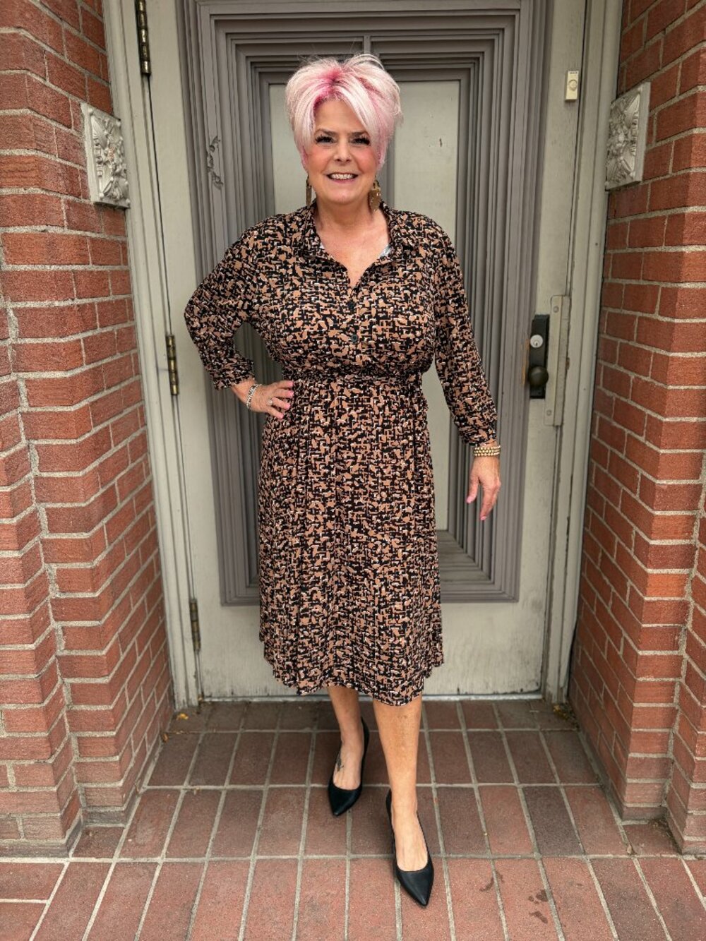 Gilli Brown/Black Patterned Dress (Plus Sizes)